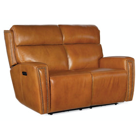 Ruthe Zero Gravity Power Reclining Loveseat with Power Headrest – Derrick Honey Leather – Hooker Furniture