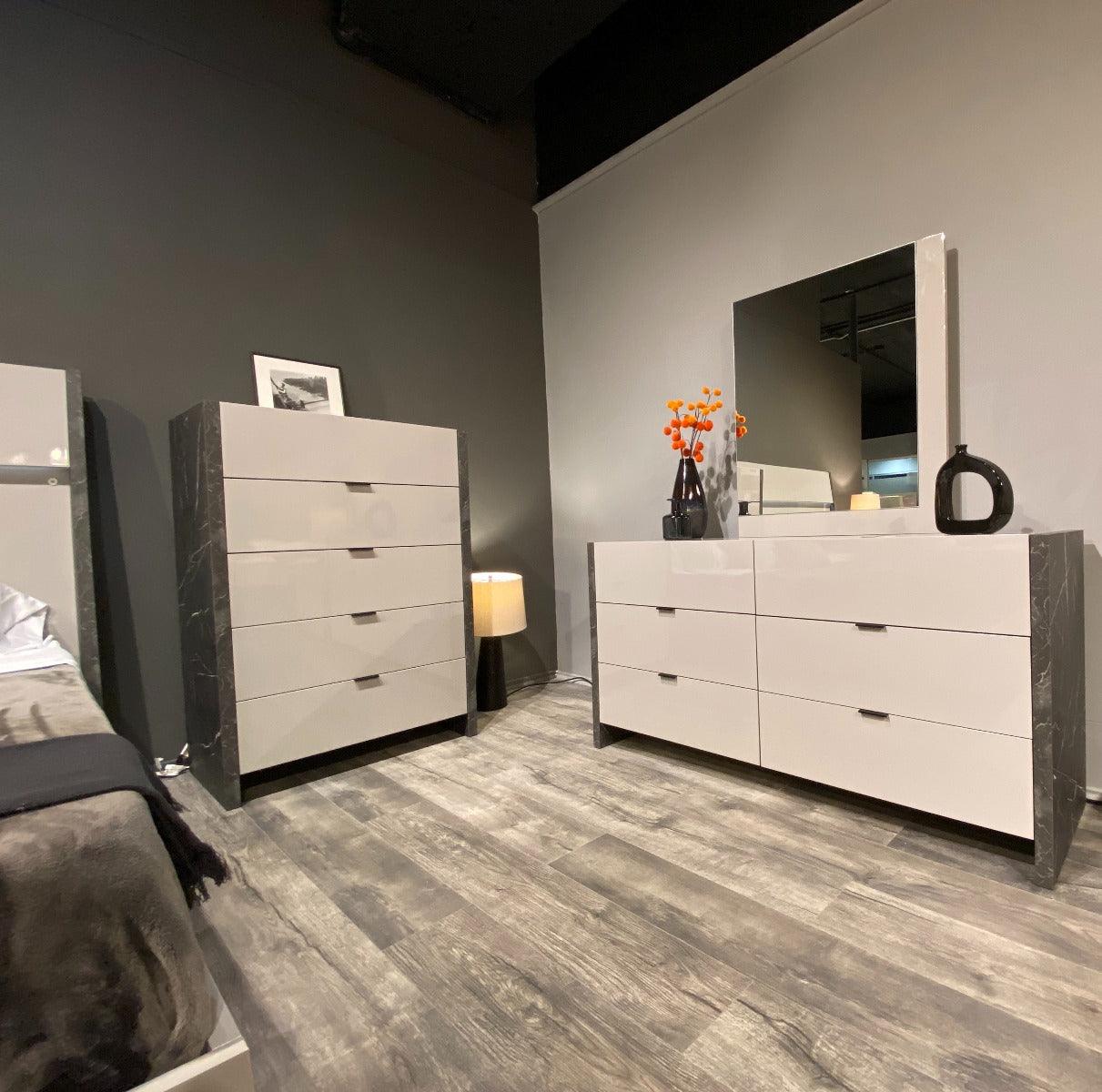 J&M Furniture - Stoneage 6 Piece Queen Bedroom Set In Light Grey Lacquer - 17455Q-6Set