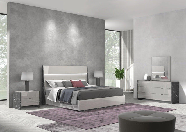 J&M Furniture - Stoneage 5 Piece Queen Bedroom Set In Light Grey Lacquer - 17455Q-5Set