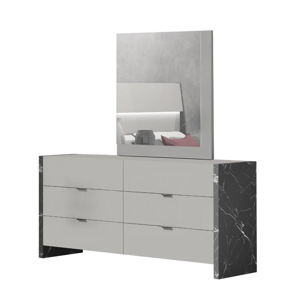 J&M Furniture - Stoneage 6 Piece Queen Bedroom Set In Light Grey Lacquer - 17455Q-6Set