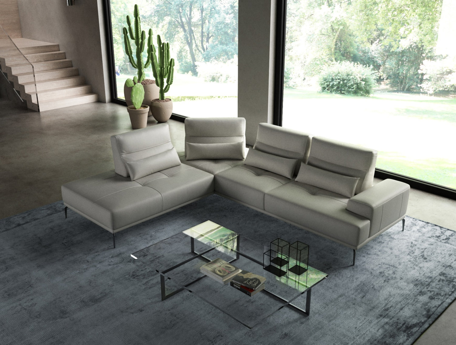 Lamod Italia Sunset - Contemporary Italian Grey Leather Left Facing Sectional Sofa - Home Elegance USA