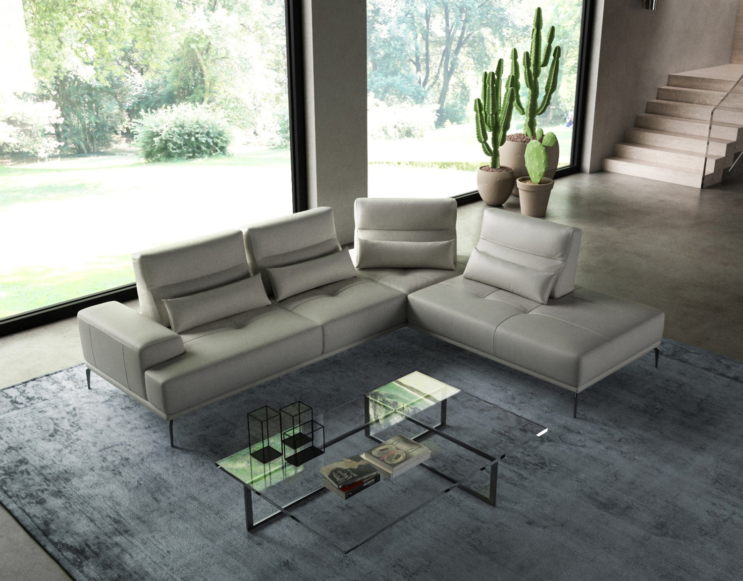 Vig Furniture Lamod Italia Sunset - Contemporary Italian Grey Leather Right Facing Sectional Sofa