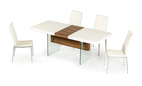 Vig Furniture Modrest Sven Contemporary White & Walnut Floating Extendable Dining Table