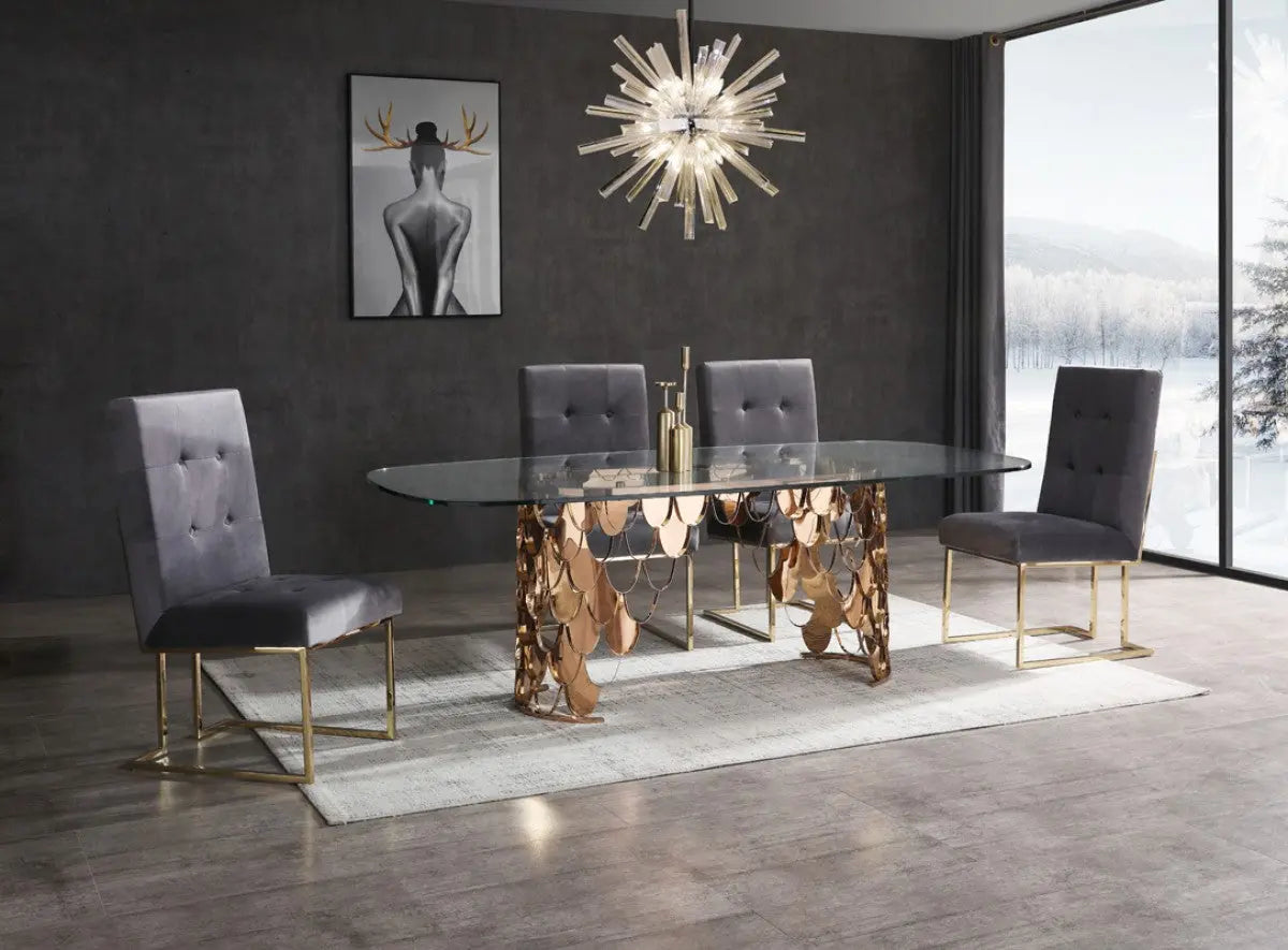 Vig Furniture - Modrest Javier Modern Glass & Rosegold Dining Table - Vgvct088L