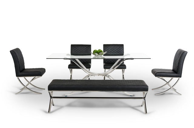 Vig Furniture Modrest Adderley Modern Stainless Steel w/ Glass Top Dining Table