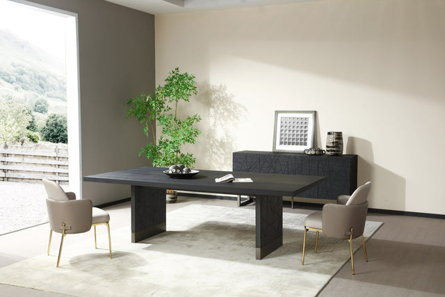 Vig Furniture Modrest Kenda - Modern Black Ash + Stainless Steel Dining Table