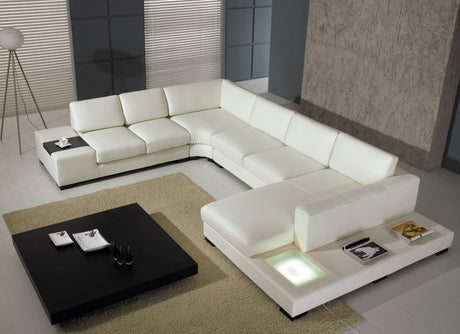 Vig Furniture Eco-Leather T35 White Leather Sectional Sofa With Lights