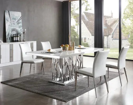 Vig Furniture - Modrest Marston Modern White Marble & Stainless Steel Dining Table - Vgvct8919-M-Stl