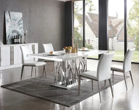 Modrest Marston Modern White Marble & Stainless Steel Dining Table Vgvct8919-M-Stl
