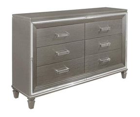 Tamsin 1616-5 Dresser by Homelegance | Silver-Gray Metallic Finish & Mirrored Framing | Hidden Jewelry Drawers