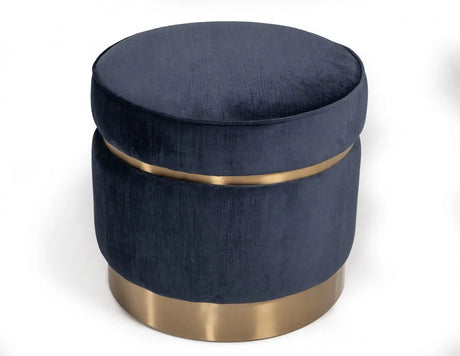 Vig Furniture - Divani Casa Tenaya Modern Blue Velvet & Gold Ottoman - Vghkf3071-10-Blu