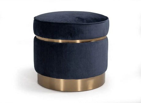 Vig Furniture - Divani Casa Tenaya Modern Blue Velvet & Gold Ottoman - Vghkf3071-10-Blu