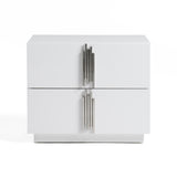 Vig Furniture Modrest Token - Modern White & Stainless Steel Nightstand