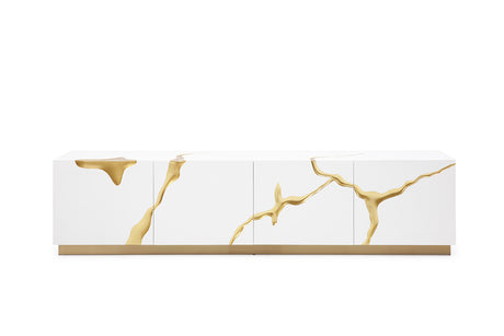 Vig Furniture Modrest Aspen Modern White & Gold TV Stand