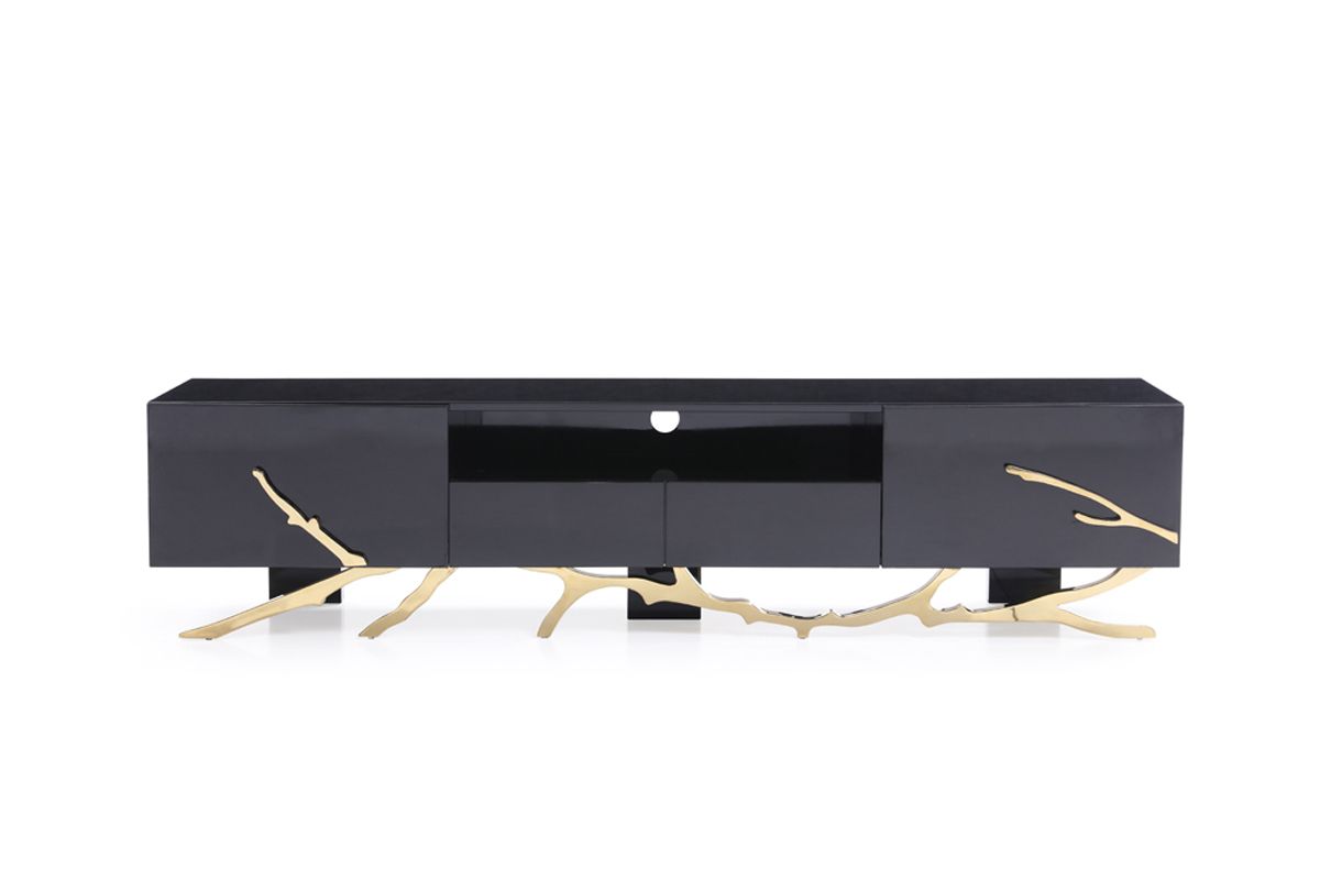 Vig Furniture Modrest Legend Modern Black & Champagne Gold 87" TV Stand