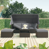 U_Style Outdoor Patio Rectangle Daybed with Retractable Canopy,  Wicker Furniture Sectional Seating with Washable Cushions, Backyard, Porch（As same as WY000263AAE） - Home Elegance USA
