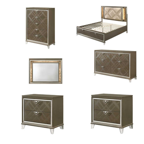 Acme Furniture - Skylar 6 Piece Queen Bedroom Set w-Storage In Dark Champagne - 25320Q-6SET