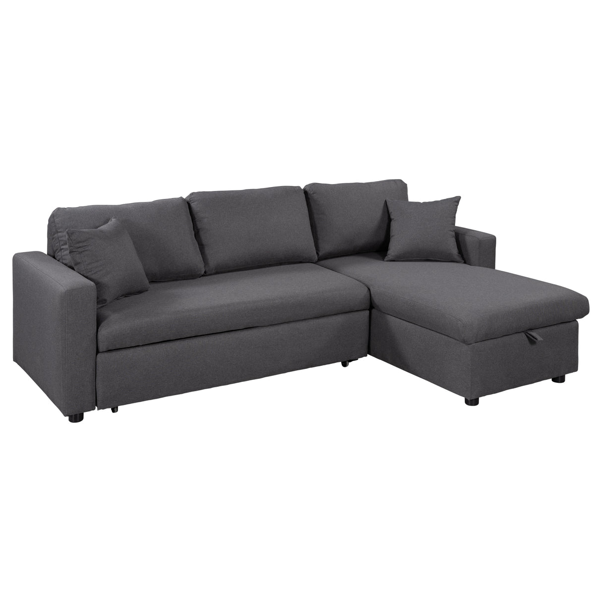 U_STYLE Upholstery  Sleeper Sectional Sofa Grey with Storage Space, 2 Tossing Cushions - Home Elegance USA