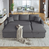 U_STYLE Upholstery  Sleeper Sectional Sofa Grey with Storage Space, 2 Tossing Cushions - Home Elegance USA