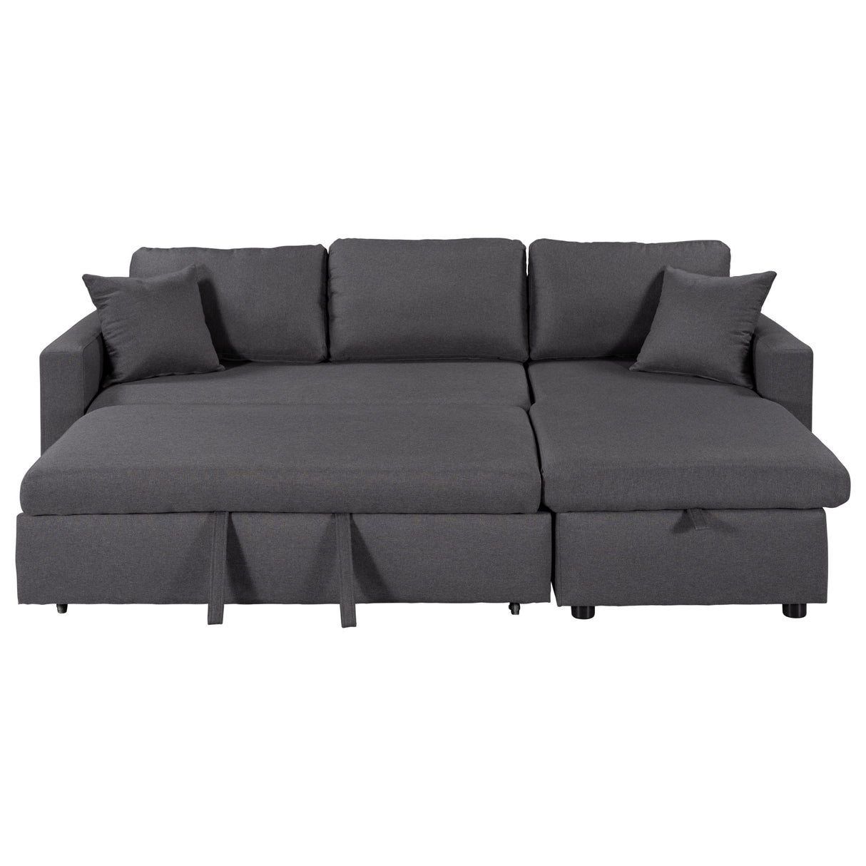 U_STYLE Upholstery  Sleeper Sectional Sofa Grey with Storage Space, 2 Tossing Cushions - Home Elegance USA