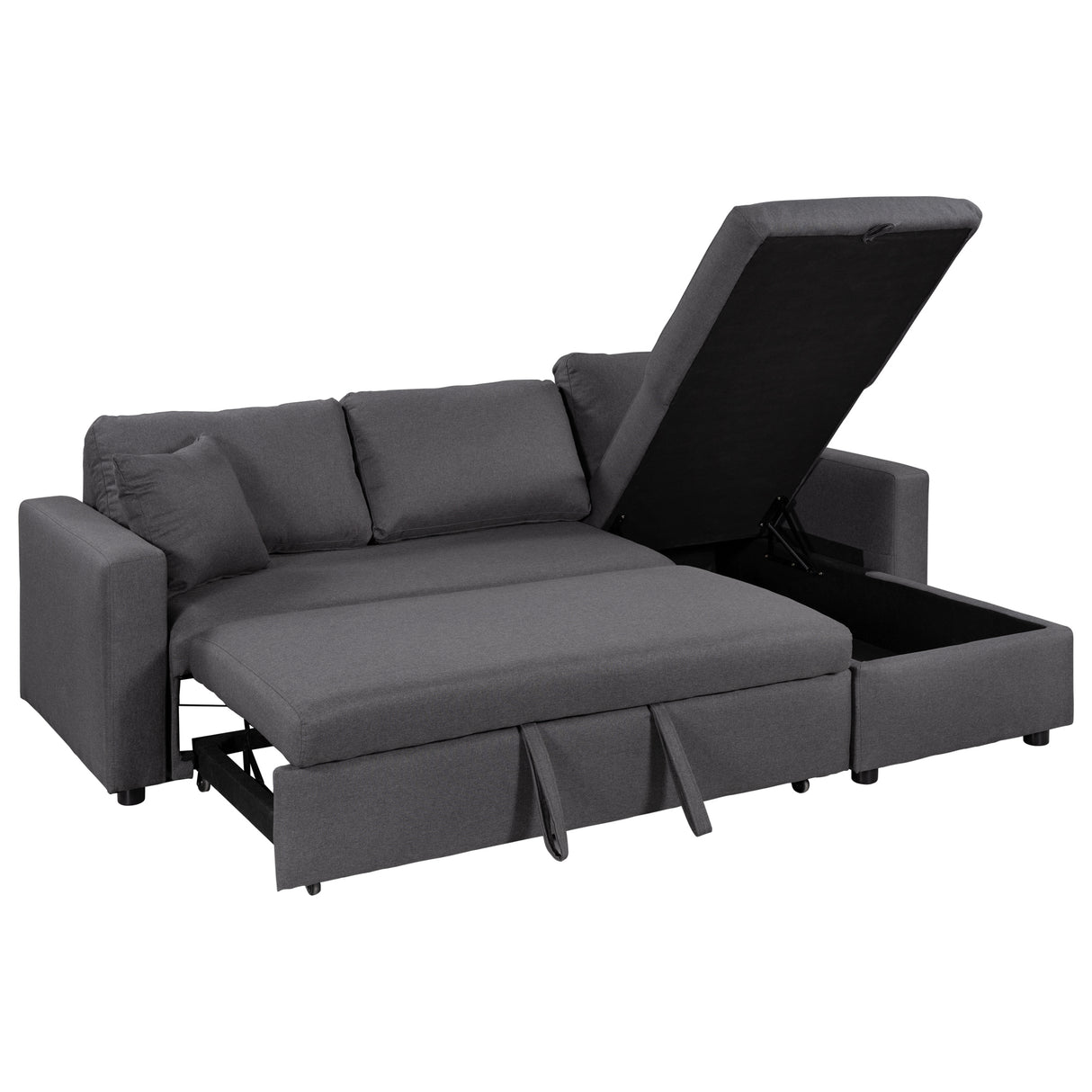 U_STYLE Upholstery  Sleeper Sectional Sofa Grey with Storage Space, 2 Tossing Cushions - Home Elegance USA