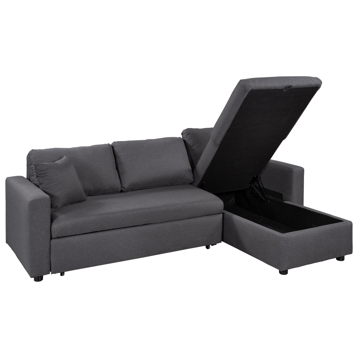 U_STYLE Upholstery  Sleeper Sectional Sofa Grey with Storage Space, 2 Tossing Cushions - Home Elegance USA