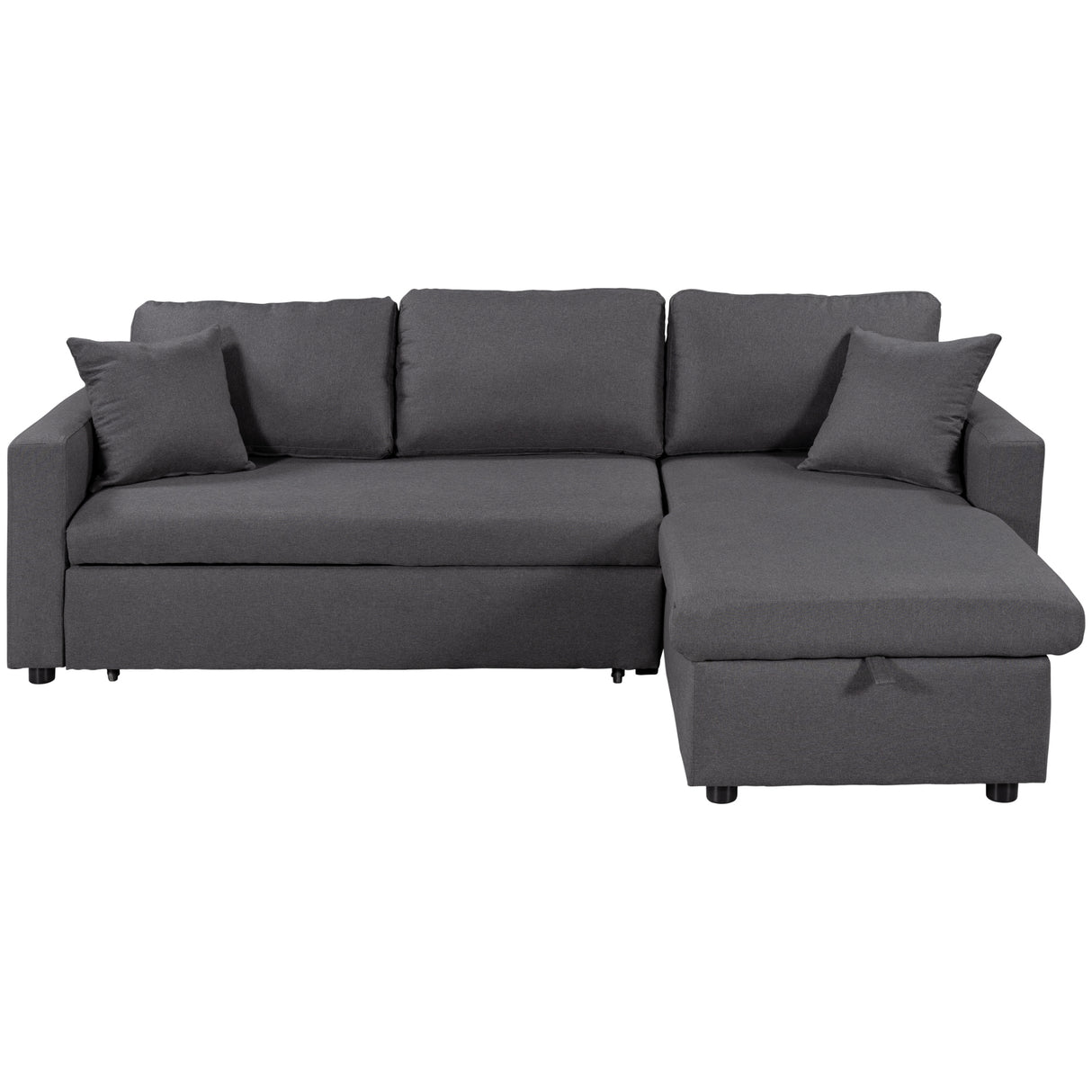 U_STYLE Upholstery  Sleeper Sectional Sofa Grey with Storage Space, 2 Tossing Cushions - Home Elegance USA