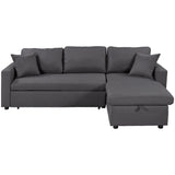U_STYLE Upholstery  Sleeper Sectional Sofa Grey with Storage Space, 2 Tossing Cushions - Home Elegance USA