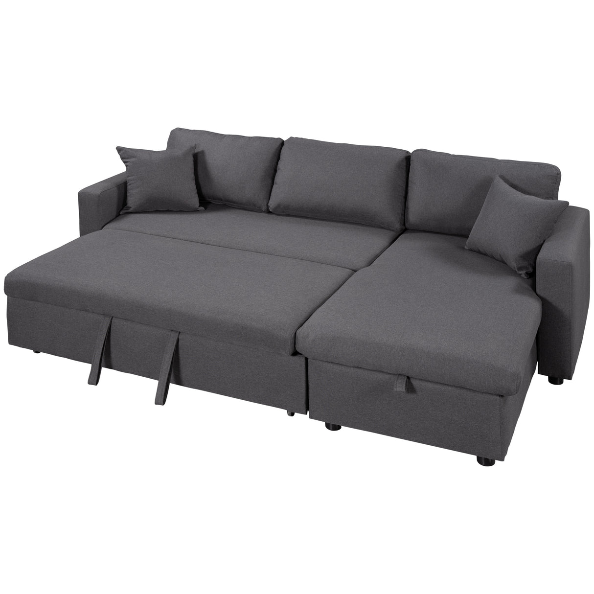 U_STYLE Upholstery  Sleeper Sectional Sofa Grey with Storage Space, 2 Tossing Cushions - Home Elegance USA