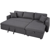 U_STYLE Upholstery  Sleeper Sectional Sofa Grey with Storage Space, 2 Tossing Cushions - Home Elegance USA