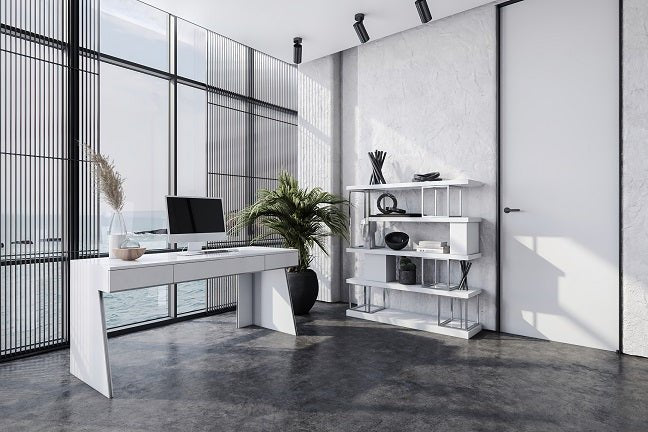 Vig Furniture Modrest Chelsey- Modern White and Stainless Steel Desk