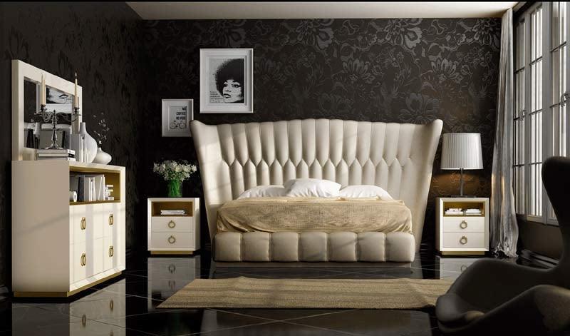 Esf Furniture - Velvet 5 Piece Eastern King Bedroom Set In Cream - Velvetekbs-5Set