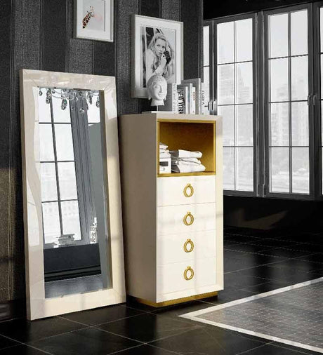 Esf Furniture - Velvet Chest With Standing Mirror In Cream - Velvetcsm