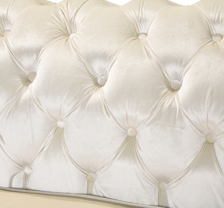 Velvet Luxury Chesterfield Sofa Set, 84 Inches Tufted 3 Seat Couch with Gold Stainless for Living Room, Beige Fabric