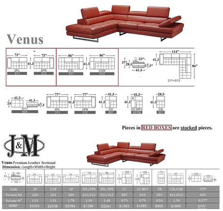 J&M Furniture - The Venus Sectional In Dark Orange - 188553