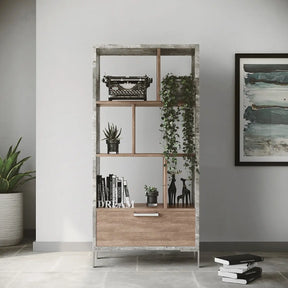 Nova Domus Boston Modern Brown Oak & Faux Concrete Bookcase Vganboston-Bc