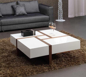 Modrest Makai Modern White & Walnut Square Coffee Table Vgbble624E-Whtwal