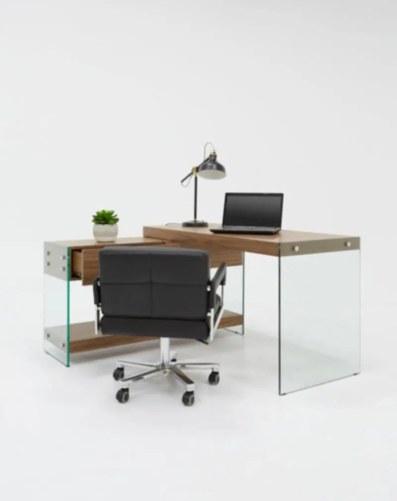 Vig Furniture - Modrest Laxson Modern Walnut & Glass Desk - Vgcncpm4874-B-Ha-V36F