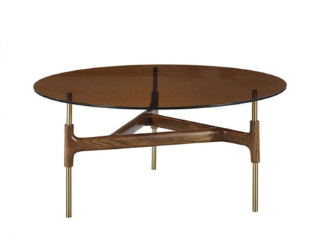 Vig Furniture - Modrest Lawson Modern Round Walnut & Glass Coffee Table - VGCSCT-17125