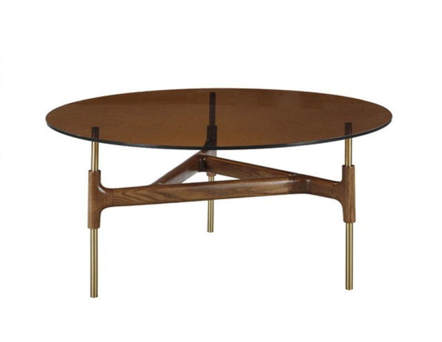 Vig Furniture - Modrest Lawson Modern Round Walnut & Glass Coffee Table - Vgcsct-17125