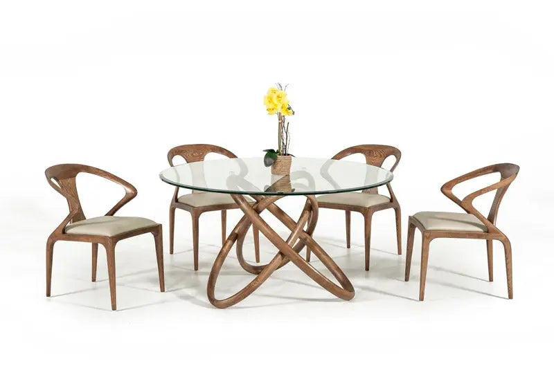 Vig Furniture - Modrest Mason Modern Round Glass & Walnut Dining Table - Vgcsdt-16138