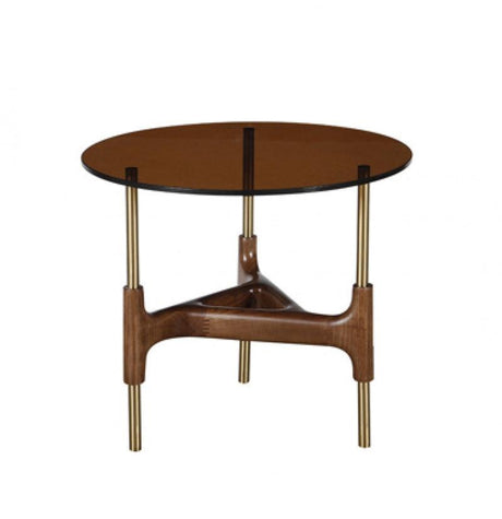 Vig Furniture - Modrest Lawson Modern Round Walnut & Glass End Table - VGCSET-17125