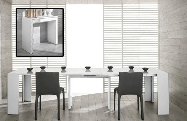 Vig Furniture - Morph - Modern Ultra-Compact Extendable White Dining Table - Vggu837Xt-Wht