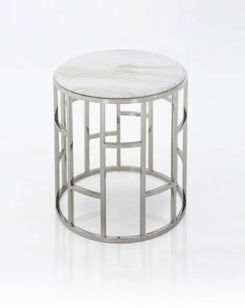 Vig Furniture - Modrest Silvan Modern Marble & Stainless Steel End Table - Vghb228B-Mbl