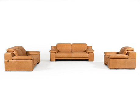 Vig Furniture - Estro Salotti Evergreen Italian Modern Cognac Leather Sofa Set - VGNTEVERGREEN-COG