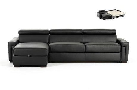 Vig Furniture - Estro Salotti Sacha Modern Black Leather Reversible Sofa Bed Sectional w- Storage - VGNTSACHA-BLK