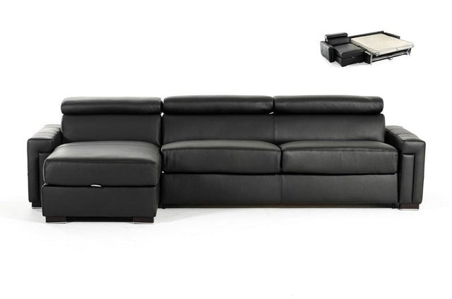 Vig Furniture - Estro Salotti Sacha Modern Black Leather Reversible Sofa Bed Sectional W- Storage - Vgntsacha-Blk