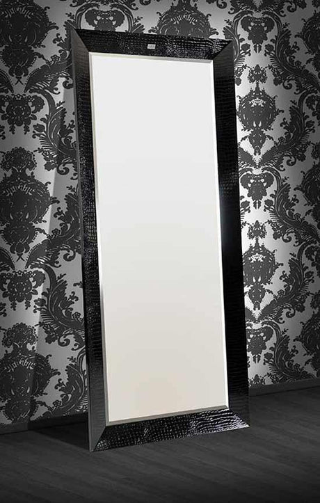 Vig Furniture - A&X Regal - Modern Black Crocodile Lacquer Mirror - VGUNAK421-BLK