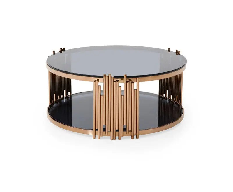 Vig Furniture - Modrest Bryce Modern Smoked Glass & Rosegold Round Coffee Table - Vgvcct8970