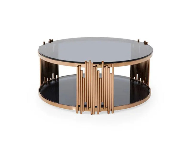 Vig Furniture - Modrest Bryce Modern Smoked Glass & Rosegold Round Coffee Table - Vgvcct8970